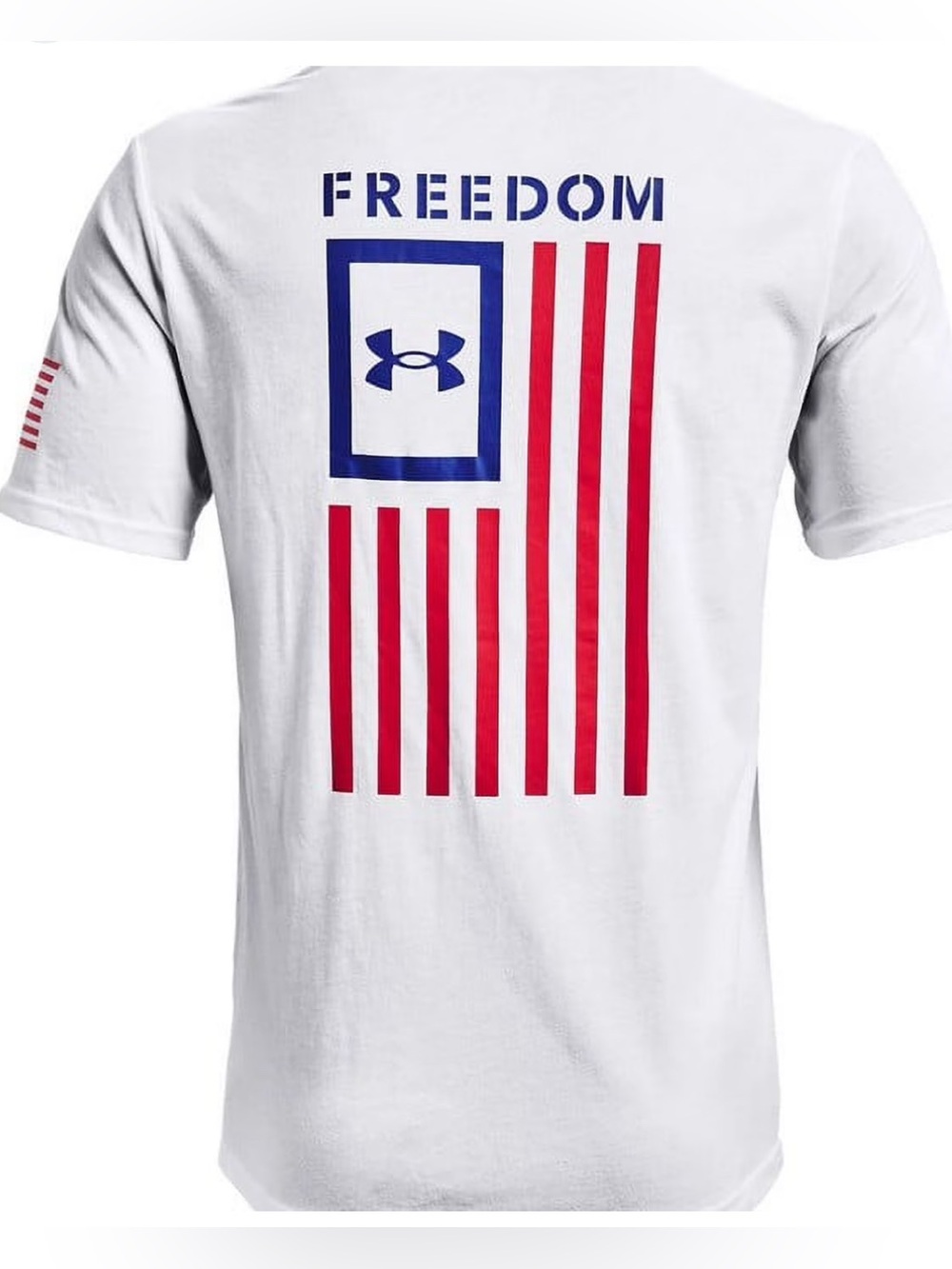 NEW Under Armour Freedom Shirt Large Short Sleeve Loose USA Flag Red White Blue